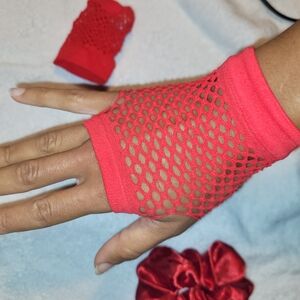 Red Mesh Fingerless Gloves with Stretchy Fit